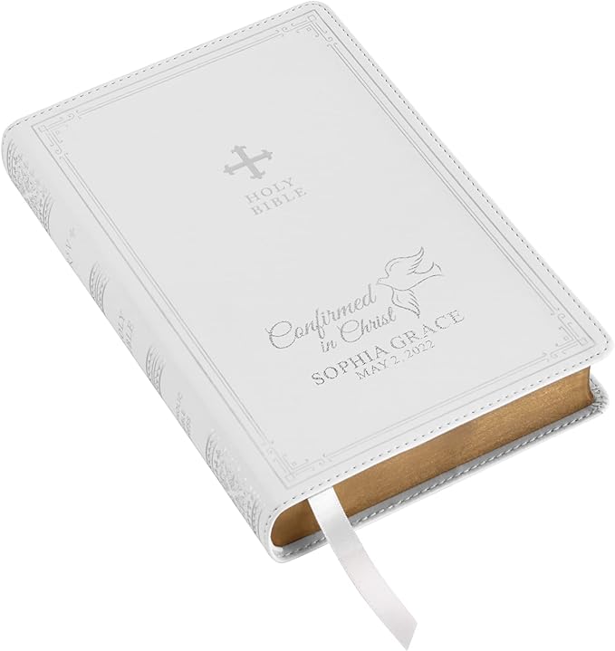 Let's Make Memories Personalized Catholic Bible for Confirmation - Religious Keepsake - Sacrament for Kids, Young Adults - Confirmed in Christ - White Cover