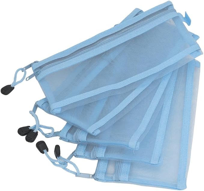 10Pcs Double Layer Mesh File Pouches – Nylon Zipper Bags for A6 Paper Storage, Organize Office Supplies Cosmetics Travel 20.5 x 12 cm(Blue)
