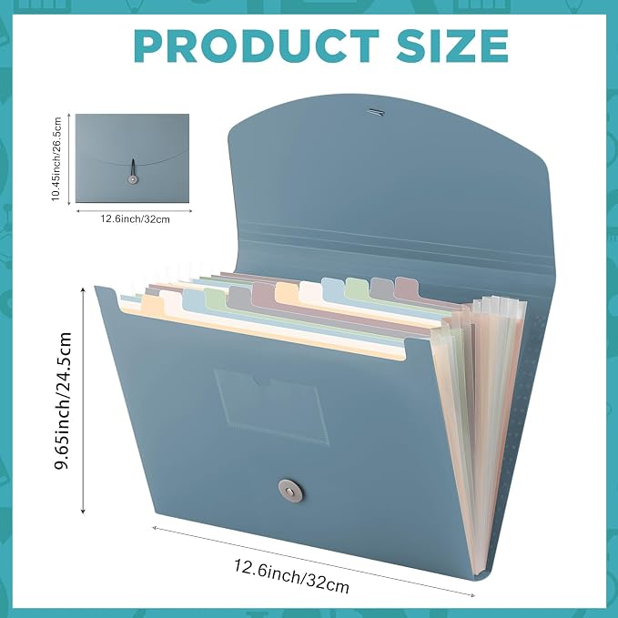 Cholemy Expanding File Folder 13 Pockets File Organizer with Labels A4 Letter Size Receipt Document Organizer Plastic Expandable Filing Folders for Office, Home(Blue)