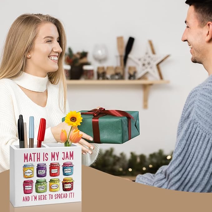 Math Is My Jam Math Teacher Pencil Holder Decor Teacher Appreciation Gifts for Office Mathematician Math Lover Gifts math Theme Wooden Organizer Vase for Office Home Desk Table