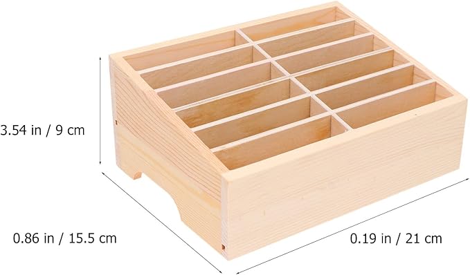 PartyKindom Wooden Cell Phone Holder, 12 Grid Mobile Phone and Calculator Management Desktop Organizer Storage Box for Classroom, Office, Meeting Room, Rack Display