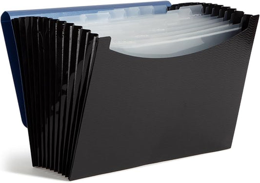 Smead Poly Frequency Expanding File Folders,Flap and Cord Closure,Letter Size,Wave Pattern,13 Pocket,Blue/Black (70863),(Pack of 12)