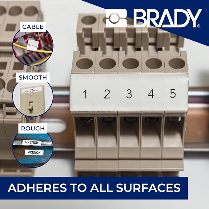 Brady Nylon Cloth Pre-Sized Labels for Label Printer BMP51/BMP53/M511-200 Self Adhesive Printer Labels - Waterproof Tape Printer Labels - Black on White (22.86mm x 12.70mm) - M5-84-499