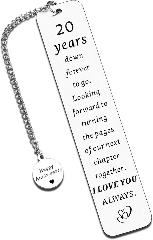 20th Anniversary, Gifts for Couple Him Her 20 Year Wedding China Anniversary Bookmark for Wife Husband or Parents - Twenty Anniv. for Women Men Platinum Anniversarys Marriage Presents for Men