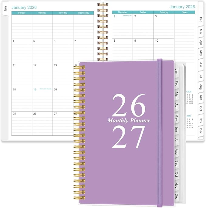 2026-2027 Monthly Planner - January 2026 - June 2027, Two Pages Per Month, 18 Monthly Calendar/Planner with Tabs, Inner Pocket, 6.4" x 8.5", Purple