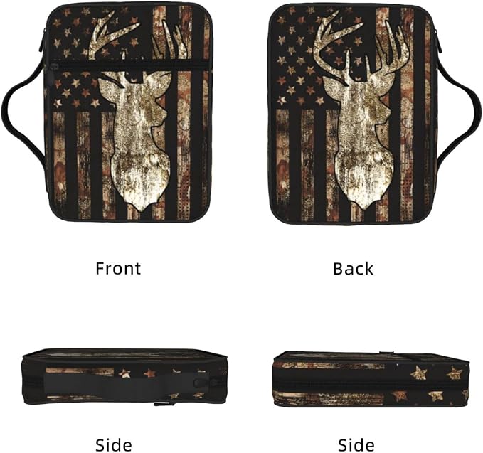 Camo Camouflage American Flag Brown Cool Deer Hunting Bible Cover Case Carrying Book Protector Case Bible Study Supplies Accessories Holder Case Christian Gift for Women Men