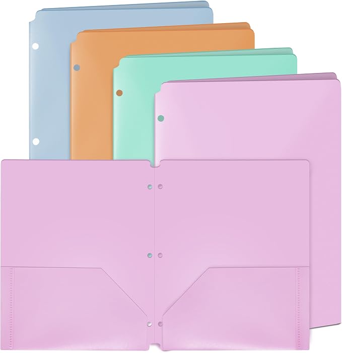 2 Pocket Folders, Heavy Duty Pocket Folders, Durable Poly Two Pocket Folder for 3 Ring Binder - for Letter Sized Papers, Files, Documents - 11.75" x 9.5" Plastic Colored Folders - (4 Pack)