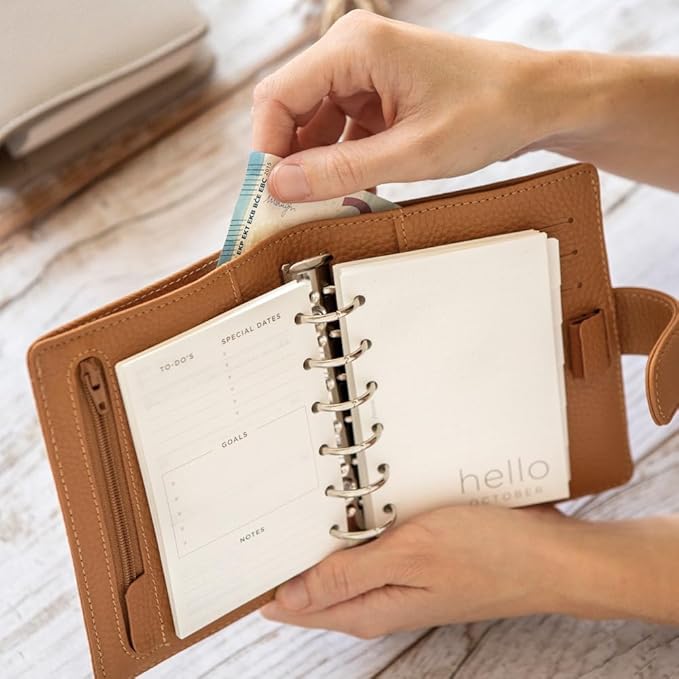 Filofax Norfolk Organizer, Pocket Size, Almond - Soft, Full-Grain Leather, Six Rings, Week-to-View Calendar Diary, Multilingual, 2025 (C022632-25)