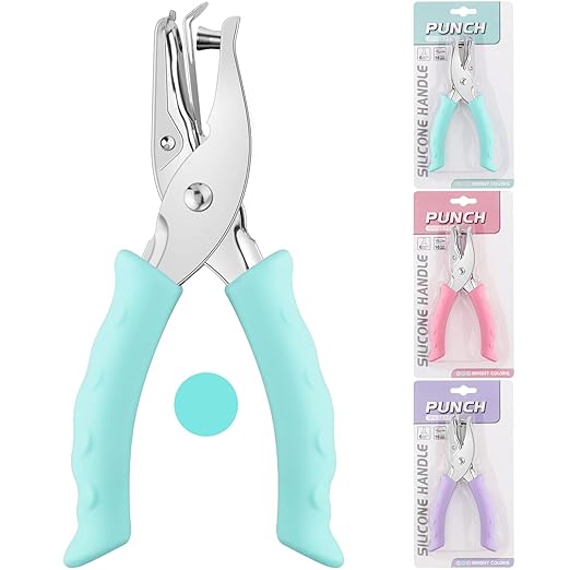 NEBURORA Blue Single Hole Puncher Metal with Soft-Handled Bundle Blue Mini Effortless Desktop Staplers with 400 Standard Staples