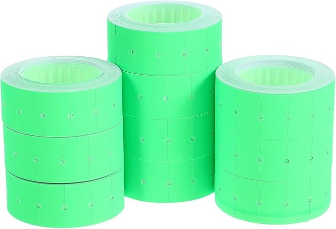 Fluorescent Green Price Label Paper 5000 Sheets 10 Rolls Supermarket Price Tag Stickers Compatible with Tag Machines for Retail and Office Use