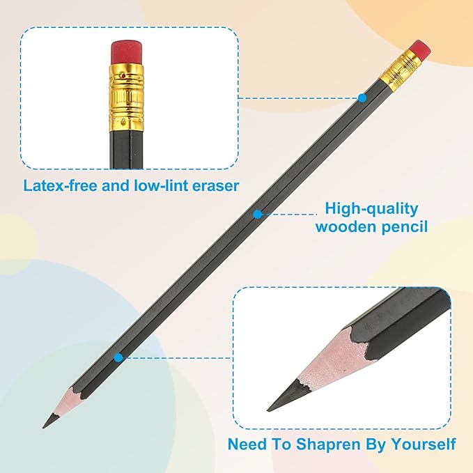 PATIKIL Erasable Colored Pencils, 12 Pcs Oil Color Pencils with Erasers Hexagonal Rod Wooden Colored Pencils for Tests Marking Grading Art Painting, Black