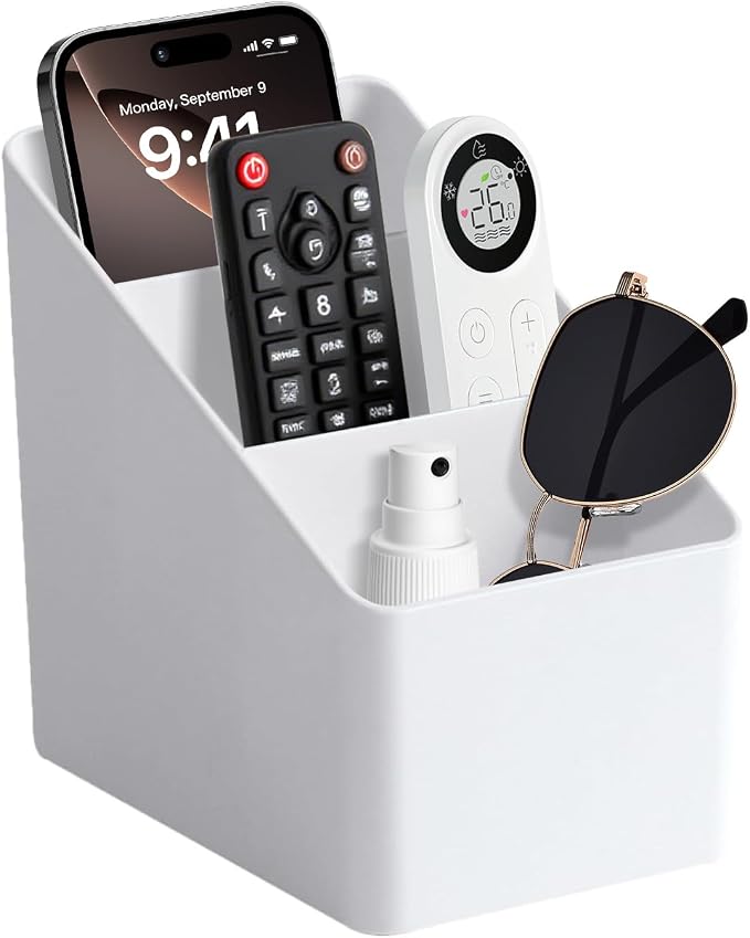 Cute Desk Organizer for College Dorm Room - 3-Tier Desktop Organizer White | Adorable Pen & Sticky Note Holder | Bedside Remote Control | Office Supplies Storage Caddy (Small Space-Saver)