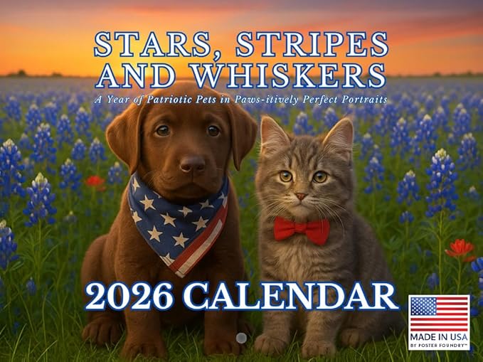 Americana Patriotic Pets Calendar 2026 Monthly Wall Calender 12 Month | American Made In The USA