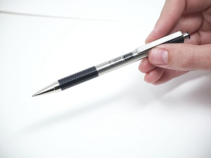 Zebra Pen F-301 Ballpoint Black Ink Fine Point 0.7mm Stainless Steel Retractable Pen, 6-Pack + Bonus Mildliner Highlighter – Easy-Glide Ink, Non-Slip Grip, Professional Design (27192)