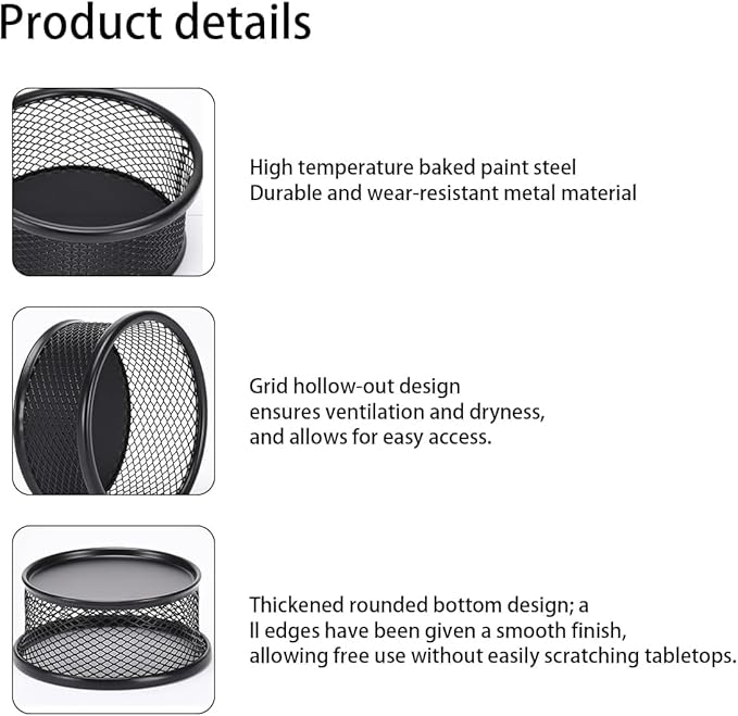Black Metal Mesh Desk Organizer - Multi-Purpose Clip Holder for Office and School Supplies, Paperclip/Binder Clip Dispenser with Non-Slip Base (Home Office, Classroom, Study Desk Accessories)