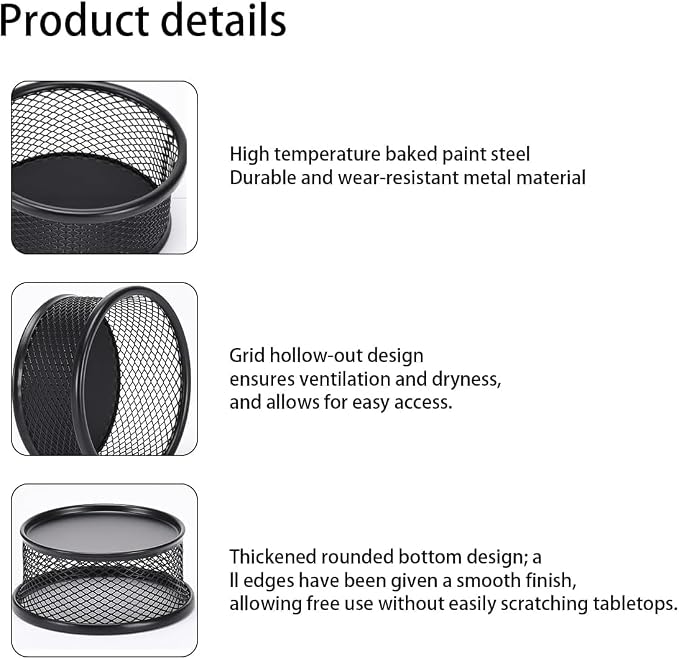 Black Metal Mesh Desk Organizer - Multi-Purpose Clip Holder for Office and School Supplies, Paperclip/Binder Clip Dispenser with Non-Slip Base (Home Office, Classroom, Study Desk Accessories)