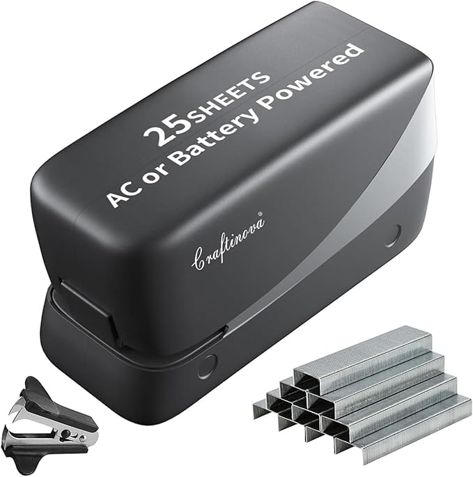 Electric Stapler, 25 Sheet, Include 2000 Staples and 1 Remover, Jam Free, Professional and Home Office Stapler，Battery not Included，AC or Battery Powered.