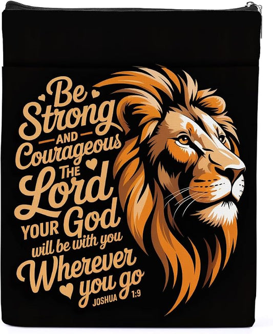 Christian Lion Book Sleeve, Book Lovers Gifts Sleeve with Zipper & Front Pocket, 11.4x8.8 Inch Canvas Books Cover Protector Bookish Bible Gifts for Readers Librarian Women Teacher