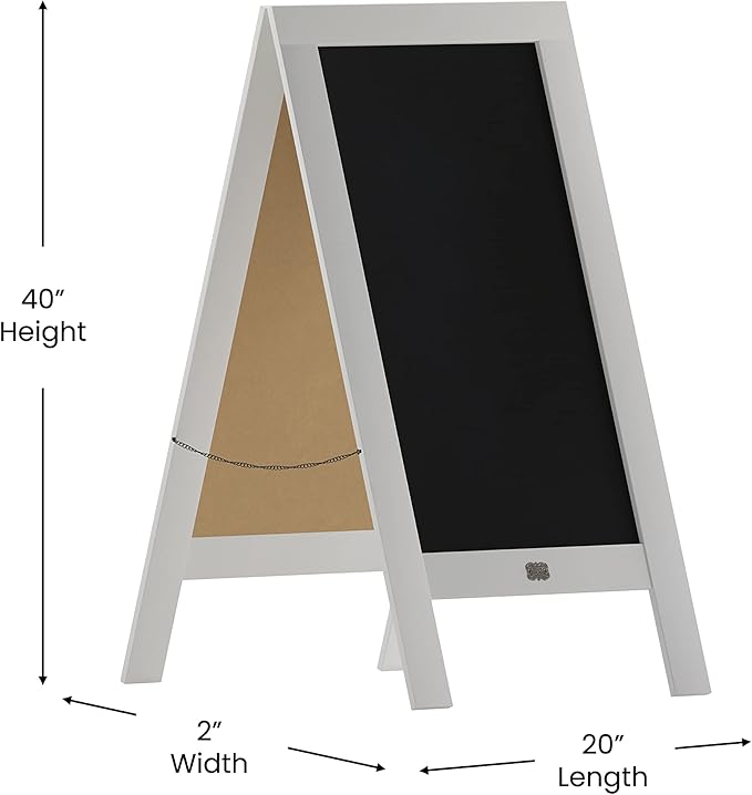 A Frame Chalkboard with Chalk Markers by HBCY Creations: 40x20 Solid Wood A-Frame Sign White Double-Sided Magentic Menu Board, Deluxe Set Includes 8 Chalk Markers, 10 Stencils, 2 Magnets