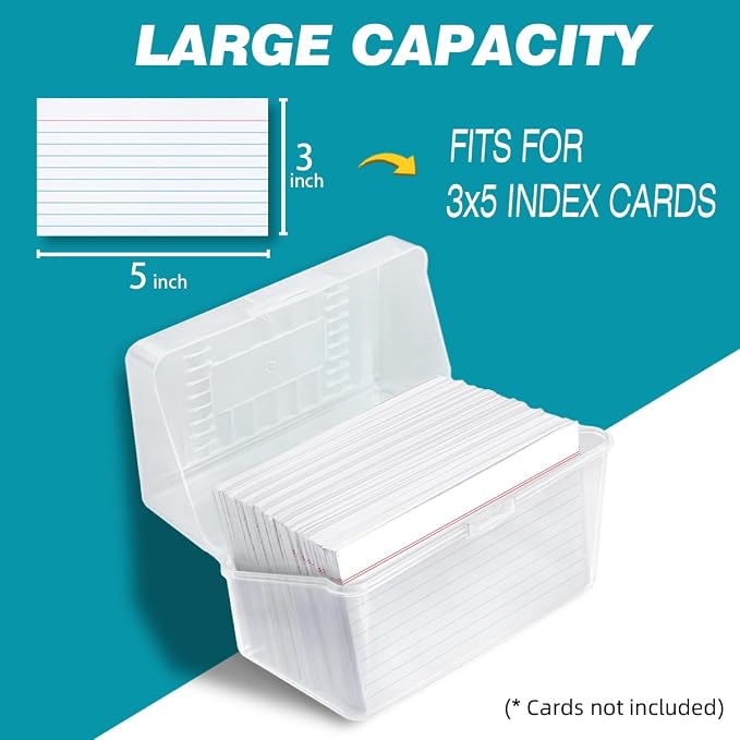 H4D Index Card Holder 3x5, Index Card Box Organizer Case, 3x5 Flash Note Card Holder, 3 Packs (Clear Colors)