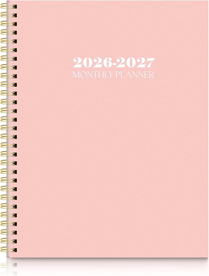 SKYDUE Monthly Planner 2026-2027, 24 Months Calendar Planner 2026-2027, 7.5" x 10" B5 Planner, Twin-wire Spiral Bound, Durable Waterproof Cover, Thick No-Bleed Paper, Pink