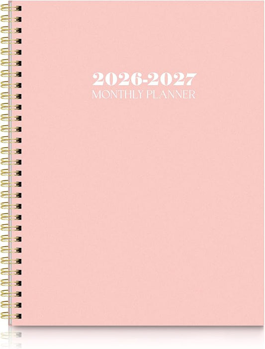 SKYDUE Monthly Planner 2026-2027, 24 Months Calendar Planner 2026-2027, 7.5" x 10" B5 Planner, Twin-wire Spiral Bound, Durable Waterproof Cover, Thick No-Bleed Paper, Pink