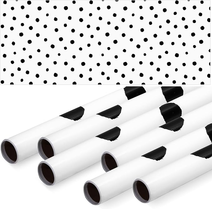 Skyygemm 6 Rolls Classroom Bulletin Board Paper Roll Polka Dot 4 x 12 ft Fade Resistant Colored Background Paper Bulk for Art Decor Drawing Craft(Cute White)