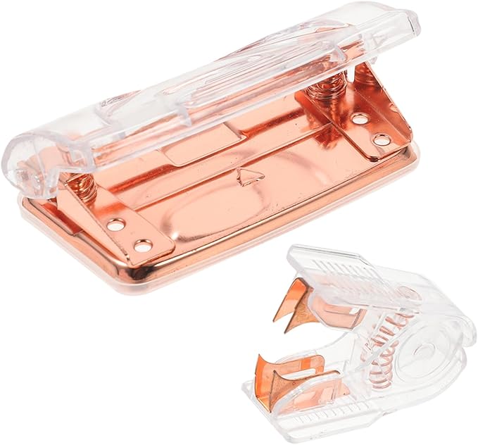 TEHAUX 5sets Portable Office Hole Punch and Staple Remover Set Rose Gold Design Performance for Everyday Use for Organizing Documents Includes Stapler Remover