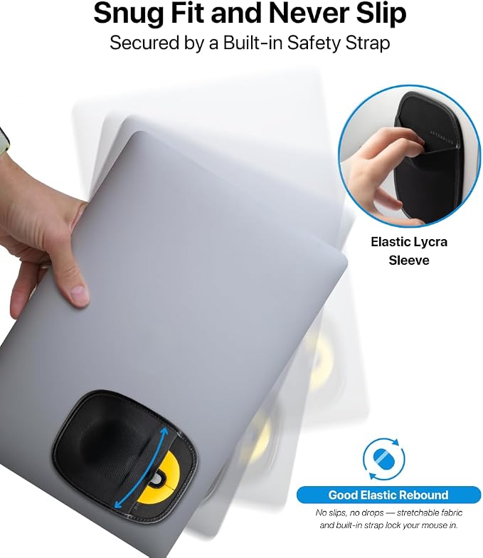 Stick-On Mouse Holder for Laptop, Adhesive Storage Pouch Compatible with Logitech Anywhere, Pebble & Pop, Magic Mouse 1 & 2, Black