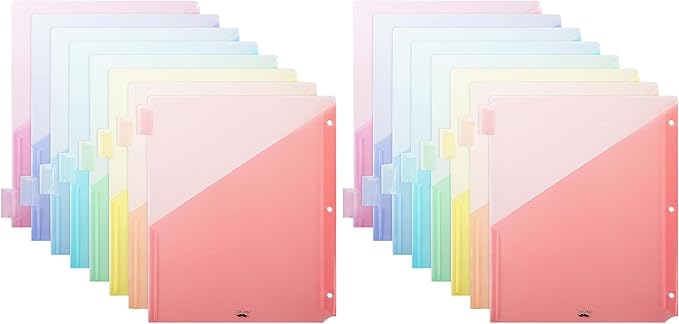 Mr. Pen Binder Dividers with 8-Tab, Pastel Colors, 3 Ring Binder with Tabs and Pockets (Pack of 2)