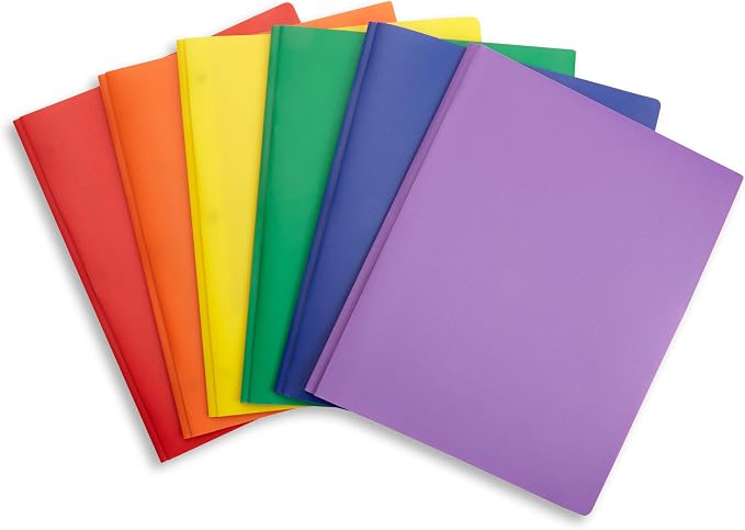 Blue Summit Supplies 6 Pack Multicolor Plastic Folders with Pockets and Prongs, 2 Pocket Plastic Folders with Prongs and Brads for School, Home, and Work