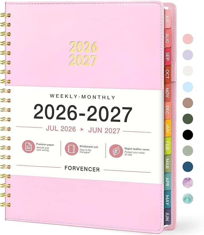 Forvencer Planner 2026-2027, Academic Planner Weekly & Monthly, Vegan Leather Cover Calendar Planner, July 2026 - June 2027, 8.5" x 11", Daily Agenda with Tabs, Student Teacher Planning Organizer