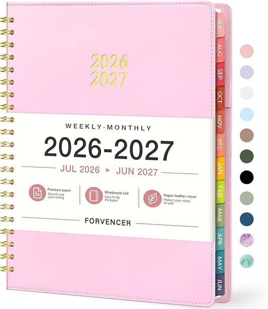 Forvencer Planner 2026-2027, Academic Planner Weekly & Monthly, Vegan Leather Cover Calendar Planner, July 2026 - June 2027, 8.5" x 11", Daily Agenda with Tabs, Student Teacher Planning Organizer