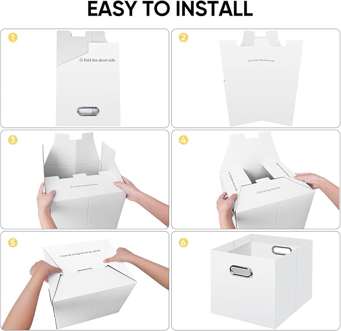 BALEINE File Organizer Box, Cardboard File Folder Organizer with Handle for Letter Size, Portable Collapsible Hanging Filing Box for Home Office Document Storage (4 Pack, Large White)