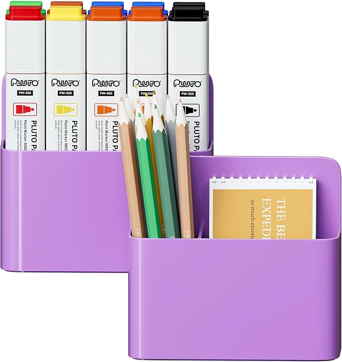 Mabrasse 2p Magnetic Dry Erase Marker Holder,Pen and Eraser Holder for Whiteboard, Magnet Pencil Cup Utility Storage Organizer for Office, Refrigerator, Locker and Metal Cabinets（Purple)