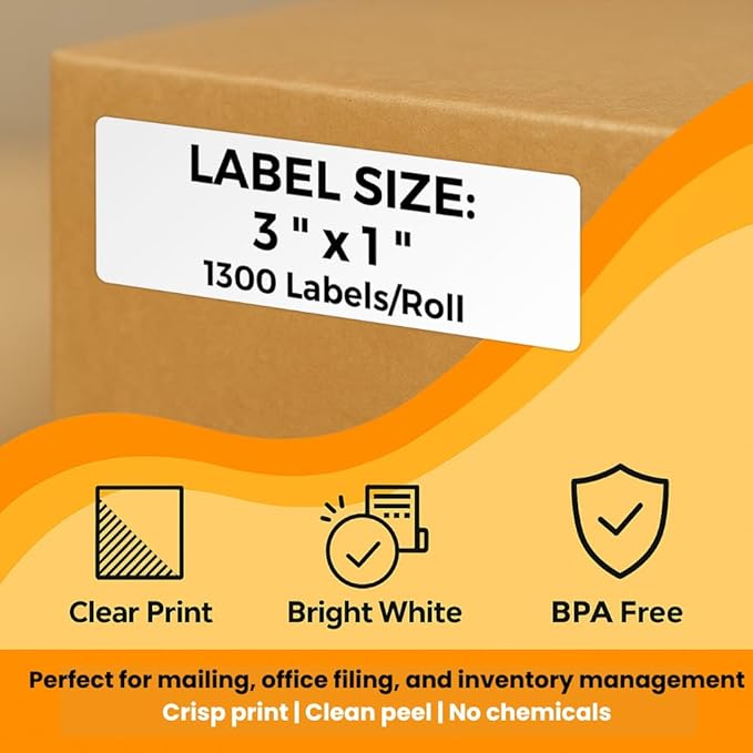 3x1 Direct Thermal Labels – Compatible with Zebra, Rollo, MUNBYN Thermal Printers for Return Address Labels | 12 Rolls (1300/Roll) – Total 15600 Label