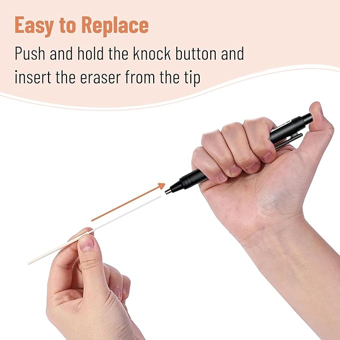 4 Pack Retractable Mechanical Eraser Pen Set (2 Black, 2 White) with 20 Refills (10 Rectangular,10 Round Tips), Precision Erasers for Artists Drawing, Office & Students