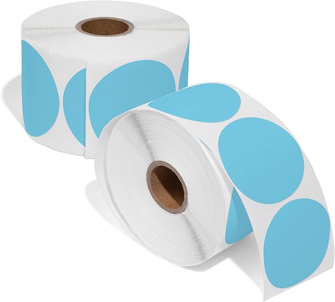 Spartan Industrial - 2" Circle Blue Direct Thermal Labels (1500 Count, 2 Rolls) - 2 Inch Color Thermal Labels for Logos, Packaging, Branding - Compatible with Zebra and Rollo Printers