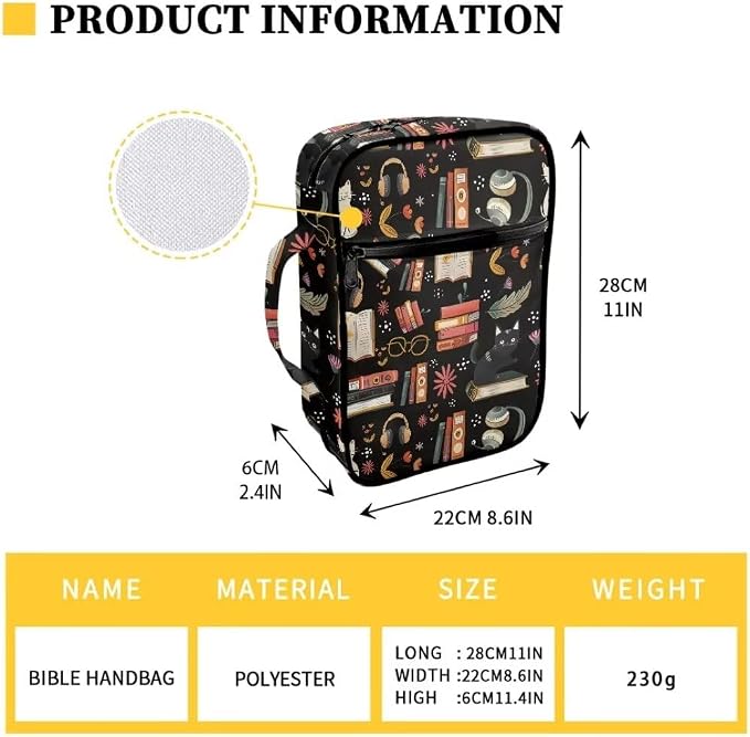 Coldinair Cat with Book Bible Cover Case for Men Teen,Women Bible Bags Book Covers Kids Scripture Carrying Case with Handle and Pocket