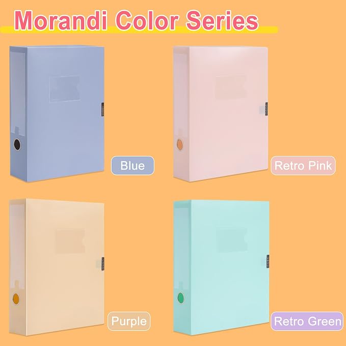 A4 Storage Archives Cases File Boxes Plastic Archives Cases with Lid, Box File, Height 75mm,4 Colores Folding Document Storage Box for Office、Homes and School-4 Pack