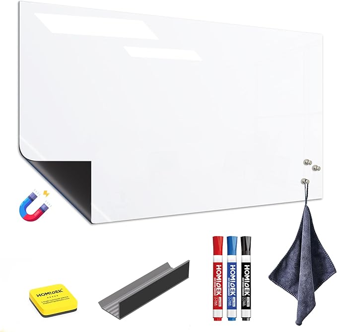HOMiDEK Large Magnetic Backing Whiteboard: 24x36 Flexible Dry Erase Writing Sheet, Removable White Board for Fridge and Any Iron-containing Surface, Includes Markers, Magnets, Eraser, Cloth, Holder