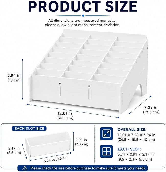 XICHENGSHIDAI 24 Slots Cell Phone Holder for Classroom, White Phone Storage Box and Calculator Organizer, Desktop Mobile Device Caddy for Teachers, School and Office, Caddy and Ink Pad Organizer