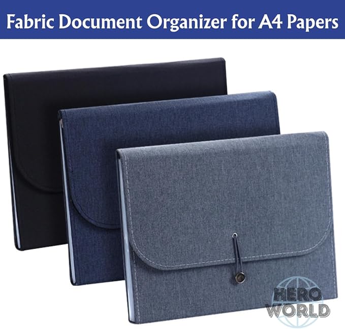 Fabric Expanding File Folder Document Organizer A4, 13‑Pocket Indexed File Case (Gray)