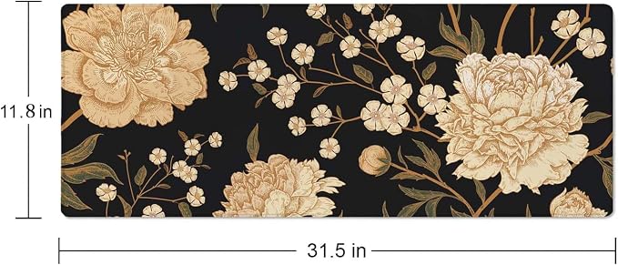 Desk Mat, Large Mouse Pad, 31.5" x 11.8" XL Extended Gaming Mousepad, Desktop Decor Desk Pad, Cute Men Women Office Supplies and Accessories, XL Mouse Pad for Laptop & Keyboard, White Peony