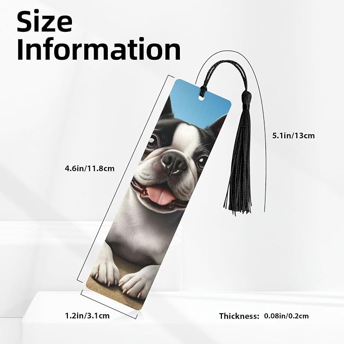 Cute Boston Terrier Wooden Bookmark for Men with Tassels, Bookmark for Book Lovers Book Marks for Reading Book Accessories