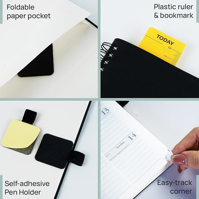 POPRUN 2026-2027 Academic Year Weekly and Monthly Planner Calendar,Jul 2026 - Jun 2027，10" x 8"， Daily Agenda Book & Appointment Book with Hourly Schedule, Tabs, Hardcover, School and Office Supplies - Black