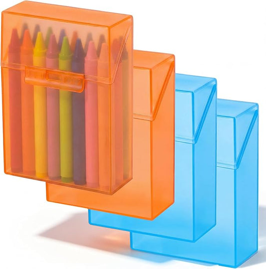 Clabby 4 Pcs Plastic Crayon Organizer Case for 24 Count Crayons Kids Art Supply Storage Box with Lid, Portable Holder for Classroom Home Travel, Fits Standard 24-Pack Crayon (Blue,Orange)
