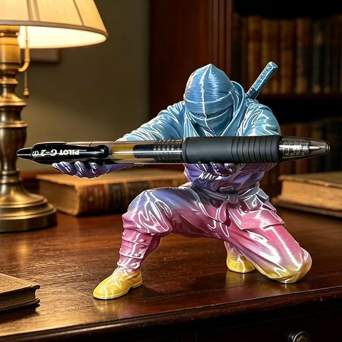 Ninja Pen Holder for Desk, Black Ninja Decor Pen Stand Pencil Holder Desk Accessories for Office Home Classroom (Colorful Ninja)