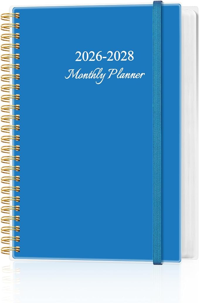2026-2028 Monthly Planner, 3 Years Calendar from April 2026 - December 2028 with Spiral Binding, Inner Pocket, Elastic Closure, 33 Month Planner for Home | School | Office, 5.8" x 8.5", Blue