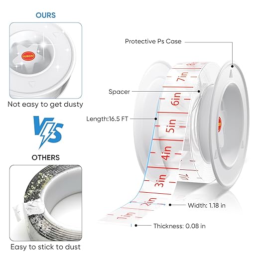 VUBOJO Double Sided Tape Heavy Duty - Dustproof & Easy-Peel Liner- Nano Double Sided Adhesive Tape - Clear Mounting Tape Picture Hanging Adhesive Strips (16.5FT)